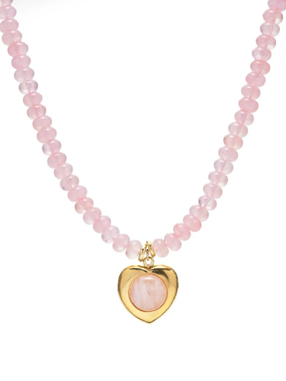Mayamar Beaded Rose Quartz Heart Necklace Pink